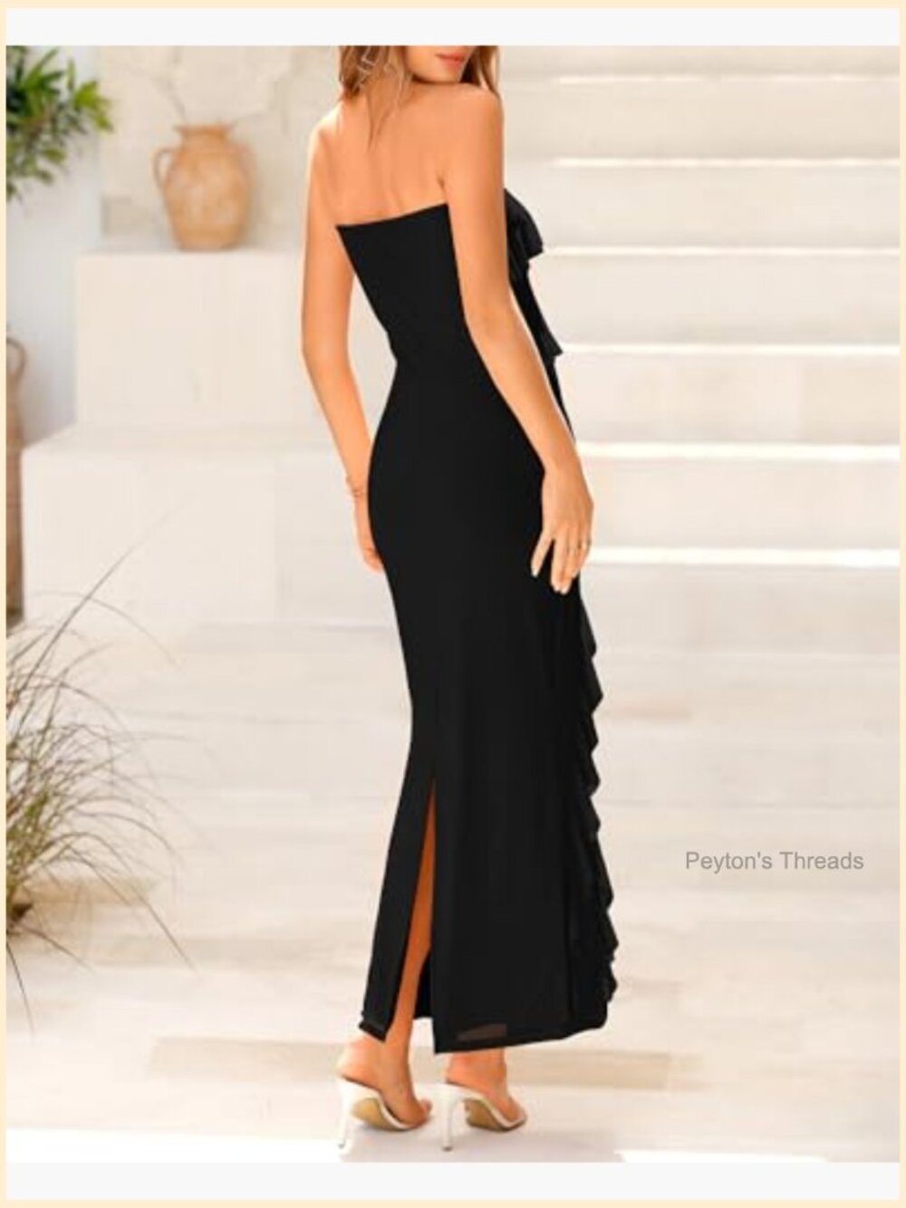 Strapless Mesh Bodycon Midi Dress with Ruffle Detail for Cocktail Parties - Picture 3 of 7